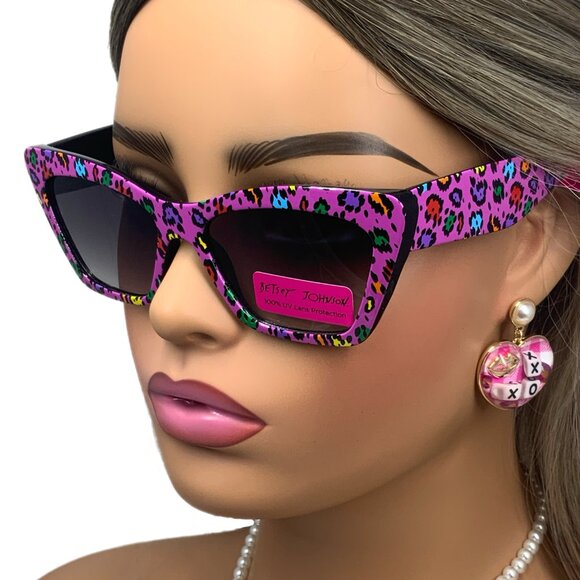 NWT Betsey Johnson Strike a Pose 80\'s Cat Eye Leopard Print Colorful Sunglasses main image 11